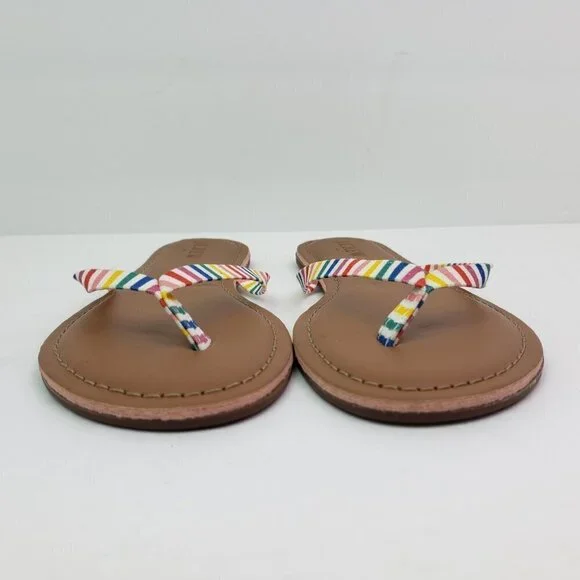 J. Crew Womens Size 5 Multi Color Striped Slip On Thong Flip Flop Sandals AX836 - Picture 6 of 10